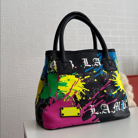 L.A.M.B. Handbags - L.A.M.B. Black Graffiti Tote by Gwen Stefani